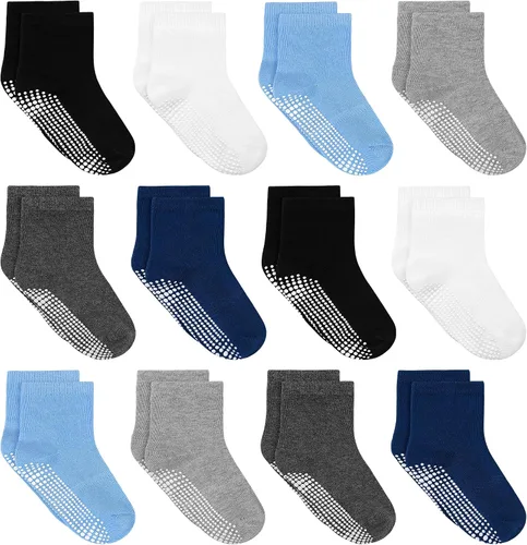 Tphon Calcetines para Niños Pequeños, Calcetines Antideslizantes para Bebés para Niños y Niñas, 12 Pares de Calcetines para Niños Infantes de 6M-10