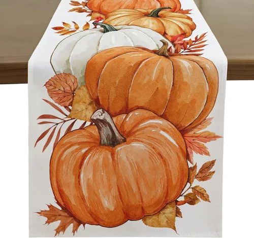 Romanstile Camino de mesa de otoño, 13 x 72 pulgadas, hojas de calabaza naranja, Acción de Gracias, otoño, cocina, comedor, decoración de mesa de