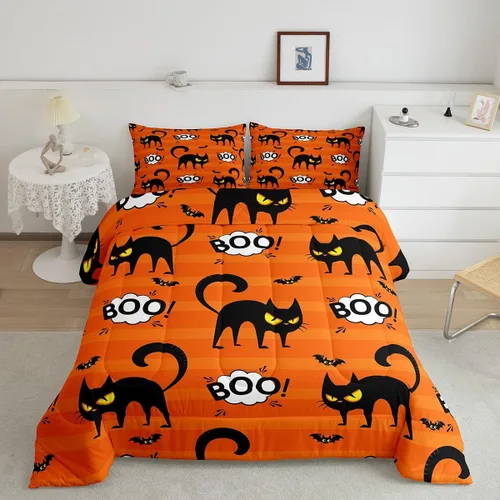 Miniatura 38 de Erosebridal Juego de ropa de cama de murciélago de Halloween, tamaño individual, juego de edredón de estrellas con purpurina y galaxia para niños