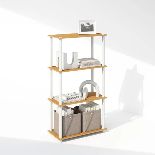 Miniatura 45 de Furinno Turn-N-Tube Estantes de almacenamiento, estante esquinero de 4 niveles, estante de exhibición de montaje sin herramientas, estantería