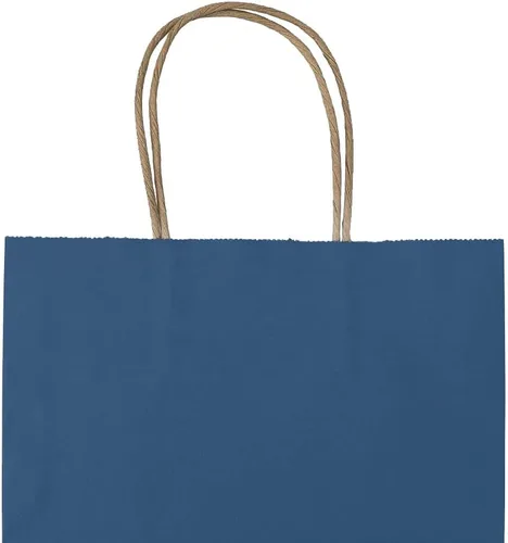 Miniatura 4 de bagmad Paquete de 100 bolsas de papel de regalo azules medianas de 8 x 4.75 x 10 pulgadas con asas, bolsas de papel de estraza a granel, bolsas