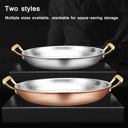 Miniatura 6 de SVRITE Sartén para paella de acero inoxidable martillada a mano sin recubrimiento antiadherente con asas dobles -10 tamaños estilo paella