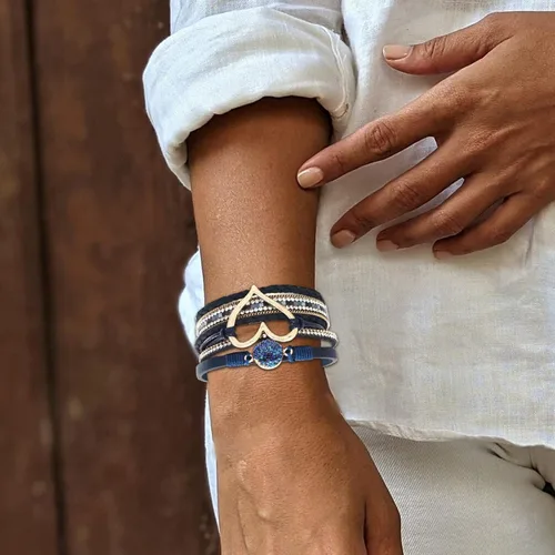 Miniatura 5 de Long tiantian Pulseras para mujer, pulseras bohemias modernas con corazón, joyería con cierre de puño, multicapa, pulseras de cuero para mujer