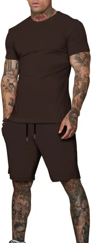 Miniatura 2 de Uni Clau Conjunto corto de 2 piezas para hombre, conjunto de camisa y pantalones cortos de verano a la moda
