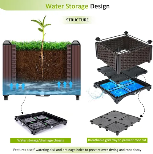 Miniatura 4 de Jardineras elevadas para plantas al aire libre con patas, jardineras rectangulares elevadas, jardín, patio, balcón, terraza para plantar flores