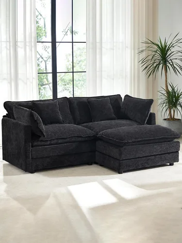 Miniatura 23 de Sofá modular Cloud seccional, moderno sofá modular en forma de L de felpilla con otomana y almohadas, sofás esquineros de asiento profundo de 5 Negro