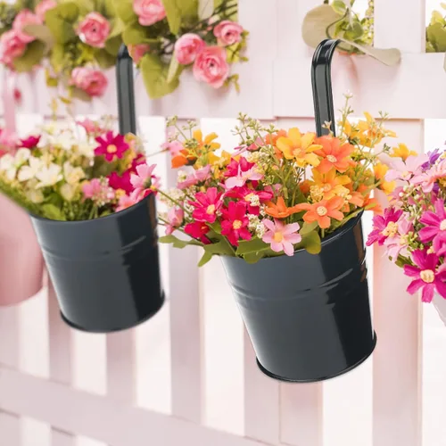Miniatura 4 de KINGLAKE Macetas de flores, 10 macetas de metal para colgar en hierro, balcón, jardín, plantas, cestas para vallas, 4 pulgadas, soportes para flores