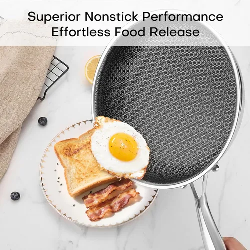 Miniatura 4 de Lazycorner - Sartén antiadherente con tapa, ollas de cocina de acero inoxidable de 12 pulgadas, sin tóxicos, compatible con inducción, libre