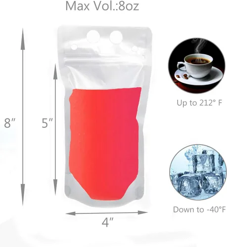 Miniatura 2 de Bolsas de bebidas con pajitas, paquete de 20 bolsas de plástico de 8 onzas, con cierre de cremallera, de mano, resistentes, bolsas de jugo