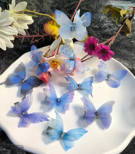 Miniatura 9 de Clip de mariposa para decoración del cabello, pinzas para el cabello de mariposa en movimiento para niñas (Bule-10PCS)