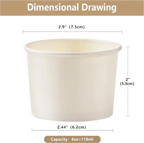 Miniatura 2 de 200 unidades, Tazas de papel para helado de 4 onzas, Tazas de yogur congelado, Cuencos de postre, Suministros para postre congelado (Blanco)