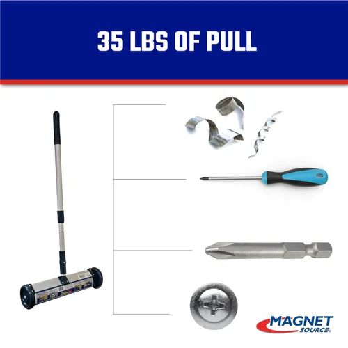 Miniatura 4 de Master Magnetics Barredora magnética con ruedas – Mini tipo empuje con mango de liberación y telescópica – Potente herramienta magnética para patio