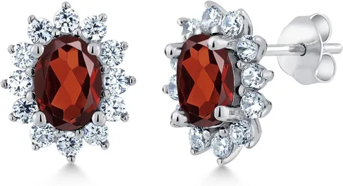 Miniatura 30 de Gem Stone King Aretes ovalados de plata de ley 925 de 0.276 x 0.197 in con piedra natal de la princesa Diana, estilo halo real para mujeres