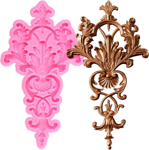 Miniatura 13 de Moldes barrocos de silicona para fondant de encaje de volutas para alivio de flores de caramelo, molde de filigrana esculpido en 3D para decoración