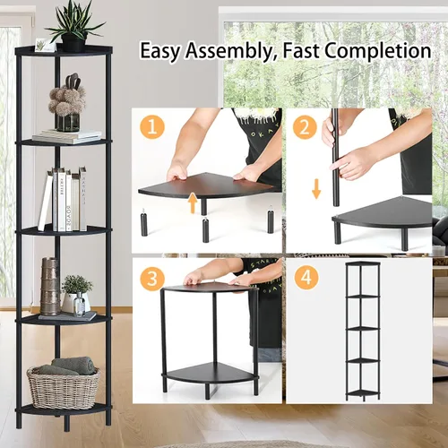 Miniatura 7 de SUNMORY Estante esquinero de 5 niveles, estantes industriales de esquina de 65 pulgadas para decoración de sala de estar, estantería de esquina