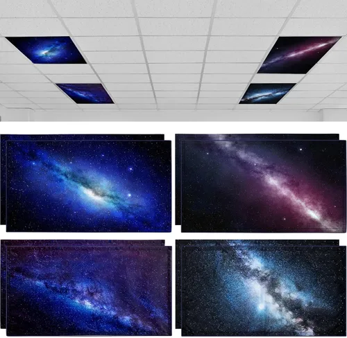 Miniatura 7 de ROCEEI Paquete de 8 cubiertas de luz fluorescente, 4 x 2 pies, cubiertas magnéticas de cielo nocturno a granel para luz de techo de aula, reduce