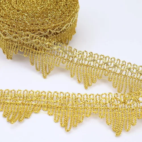 Miniatura 10 de Cinta de Encaje Trenzado Metálico Dorado Tipo Ciempiés para Manualidades DIY de Boda Nupcial, Costura, Disfraces, Navidad, Halloween