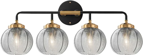 Miniatura 18 de Lámpara de tocador de baño de 3 luces, luz negra de montaje en pared con pantalla de vidrio verde, aplique de pared de mediados de siglo, lámpara