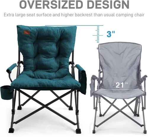 Miniatura 3 de EVER ADVANCED Silla de camping plegable acolchada de gran tamaño para adultos, silla de césped resistente con bolsillos laterales, silla portátil