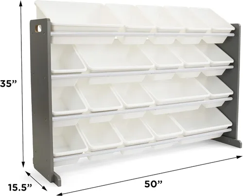 Miniatura 3 de Humble Crew Organizador de juguetes extra grande con 20 contenedores de plástico – Estantería de almacenamiento gris/blanco con estantes de 4