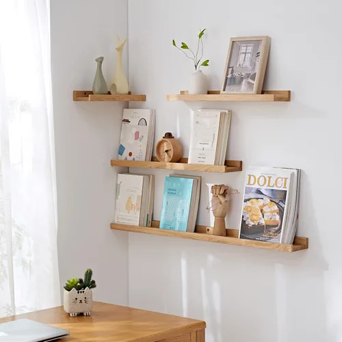 Miniatura 2 de Estantes flotantes montados en la pared, estante de madera de roble macizo de 12 pulgadas para decoración y almacenamiento, repisa de fotos
