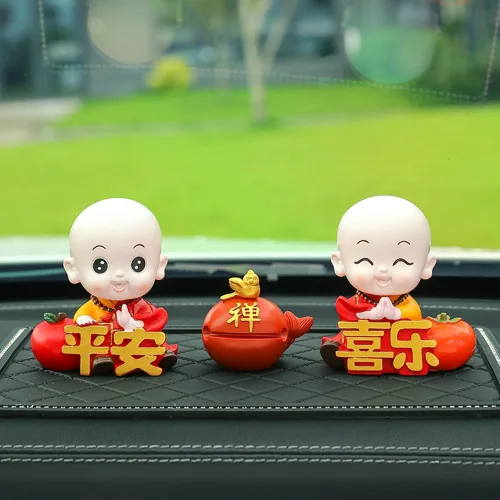 Miniatura 3 de Bonita estatua de monje bebé, figura de resina de monje de hoja de loto, figura de Buda en miniatura china para decoración del automóvil del hogar