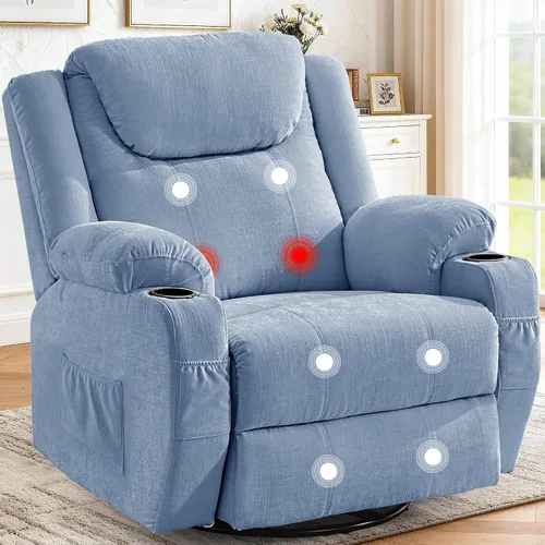Miniatura 12 de Korser Silla reclinable de gran tamaño, reclinable giratorio de 360° para adultos, silla reclinable giratoria con calor y masaje, reclinable manual