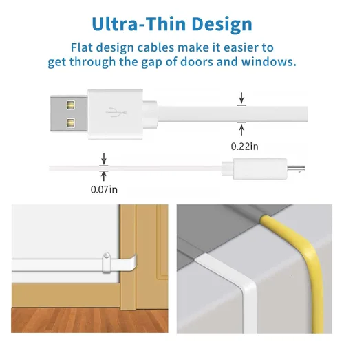 Miniatura 5 de DIANMU Paquete de 2 cables de extensión de alimentación planos de 10 pies para Wyze Cam v4/v3/OG/v3 Pro, Blink Mini, Ring Interior, Kasa