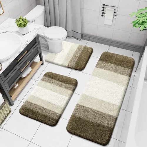 Miniatura 23 de Arotive - Juego de alfombras de baño de 3 piezas, alfombras de baño extra suaves y absorbentes, alfombrillas de baño lavables a máquina y que se