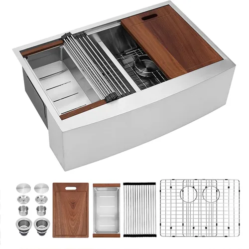 Miniatura 11 de Sarlai Fregadero de cocina de 30 unidades color negro, 30 x 22 pulgadas, fregadero de cocina de 30 x 22 pulgadas, fregadero de cocina de acero Acero