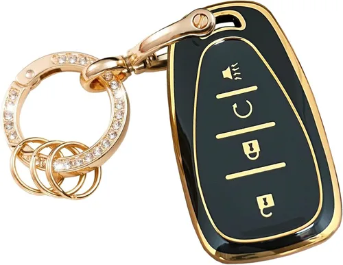 Funda para llavero Chevy Volt EV EUV Bolt Spark Traverse Trailblazer LT Trax Sonic Equinox Smart Key Shell (oro-negro)