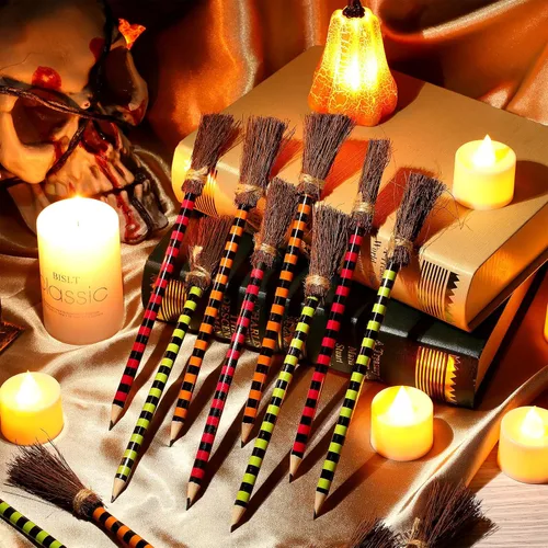 Miniatura 4 de Ireer Juego de lápices de varita de Halloween, escoba de bruja, recuerdos de fiesta de mago, recuerdos de fiesta de brujas, regalos de cumpleaños