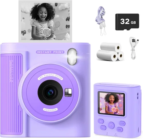 Miniatura 9 de Zicor Cámara de impresión instantánea para niños, video digital HD y cámara de impresión instantánea para niños, divertidos regalos de cumpleaños