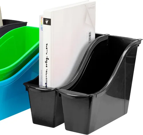 Miniatura 4 de Storex Papelera pequeña para libros, organizador de plástico entrelazado para el hogar, la oficina y el espacio de trabajo, color negro, paquete