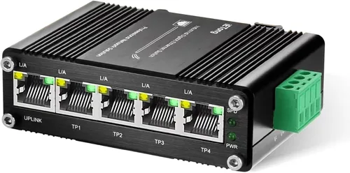 Mini interruptor Gigabit de 5 puertos industrial, interruptor Ethernet de riel DIN RJ45 10/100/1000Mbps,12 ~ 48 V CC para torre de cámara lP, antena