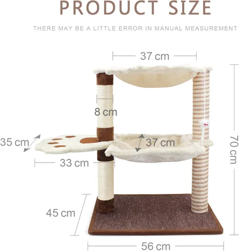 Miniatura 5 de SONGWAY Poste rascador para gatos con hamaca, árbol para gatos de 27.5 pulgadas con poste de sisal natural, hamaca de cama para gatos adultos
