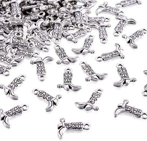 Miniatura 2 de Craftdady Colgantes de plata antigua para zapatos deportivos de metal 3D para pulseras, collares, joyería Bota vaquera de plata antigua