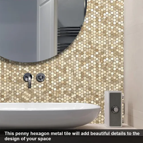 Miniatura 4 de BeNice Azulejos de mosaico de cocina para despegar y pegar, calcomanías de metal pequeñas hexagonales (10 unidades, champán dorado)