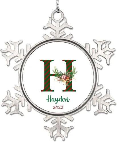 Miniatura 14 de Monograma inicial letra A copo de nieve, adorno de bayas de pino de Navidad para decoración de árbol de Navidad, adornos de Navidad personalizados
