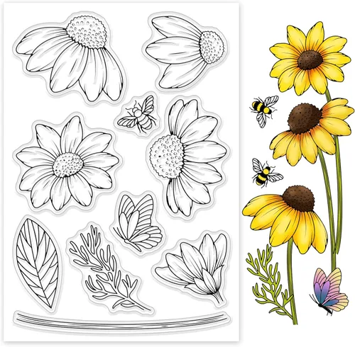ORIGACH Sellos transparentes de margaritas, sellos de silicona transparente floral para hacer tarjetas, álbumes de recortes, decoración de álbumes