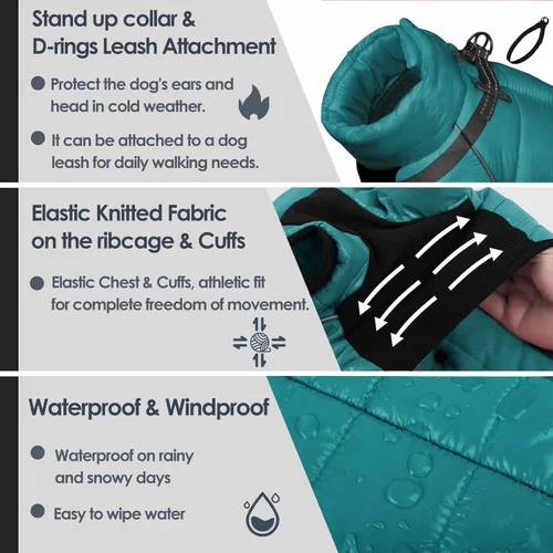 Miniatura 3 de AOFITEE Abrigo para Perros, Chaqueta Impermeable para Perros para Invierno, Traje de Nieve Cálido de Cuerpo Completo para Perros, Abrigo de Invierno