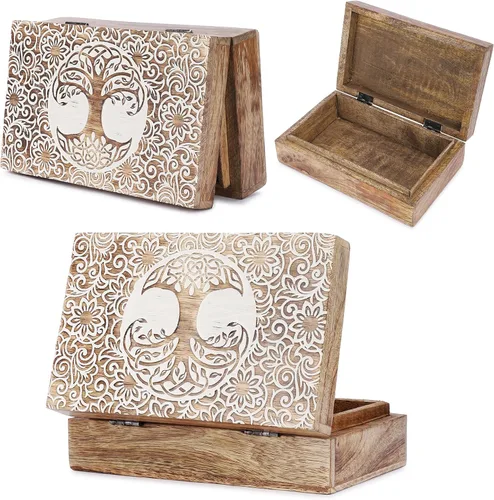 Miniatura 26 de Ajuny Caja Joyero de Madera para Recuerdos de 8 x 5 pulgadas – Cofre Decorativo Hecho a Mano para Hombres y Mujeres, Caja de Almacenamiento