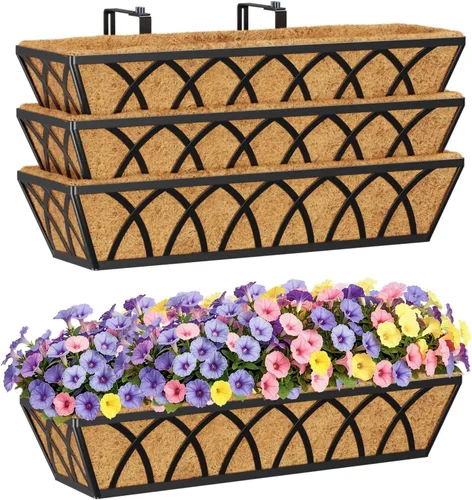 Miniatura 14 de HFHOME Paquete de 2 macetas de barandilla de 24 pulgadas, macetas de ventana resistentes, macetas ajustables para balcón para colgar barandillas