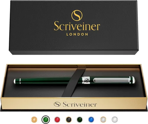 Miniatura 12 de Scriveiner – Bolígrafo roller azul medianoche, con lacado azul y acabado cromado, repuesto de tinta Schmidt, para hombres y mujeres, para 13. Azul
