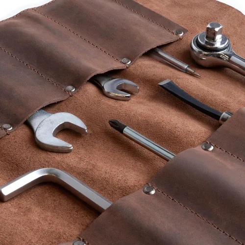 Miniatura 3 de Bolsa de herramientas de cuero enrollable, organizador de bolsas enrollables de herramientas de alta resistencia con 12 ranuras, bolsa enrollable