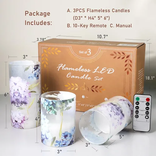 Miniatura 2 de Velas sin llama de hortensia con control remoto parpadean vidrio cera real velas LED - Decoración de fiesta en casa boda romántica tema de amor
