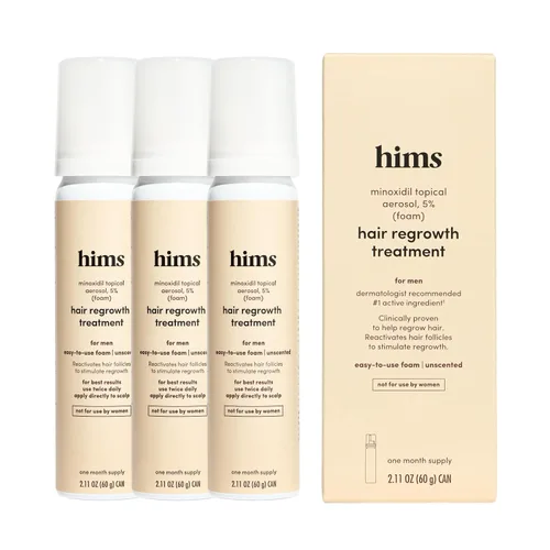 Hims - Tratamiento de crecimiento del cabello, solución tópica de minoxidil al 5% para hombres, extra fuerte, soporta un cabello más grueso y