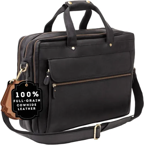 Luxorro Maletín de cuero de grano completo para hombre, opción preferida de regalos para hombres, bolso de cuero artesanal para laptop con múltiples