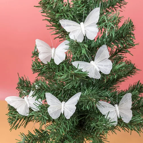 Miniatura 3 de Berfutall - Juego de 12 mariposas de plumas para decoración de mariposas, blancas en alambre. Decoración del hogar de primavera para fiestas, fotos