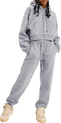 Miniatura 29 de Kissonic Conjunto deportivo de forro polar para mujer, 2 piezas, sudadera con capucha y pantalones deportivos